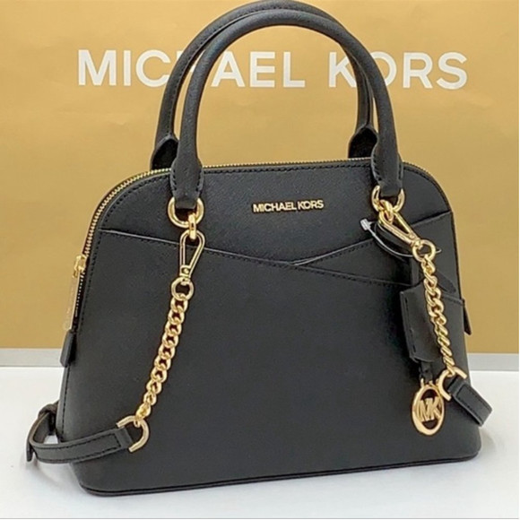 Michael Kors Jet Set Travel Medium Saffiano Leather Dome Satchel Black - Picture 4 of 16